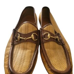 Gucci Tan Woven Leather Horsebit Loafers